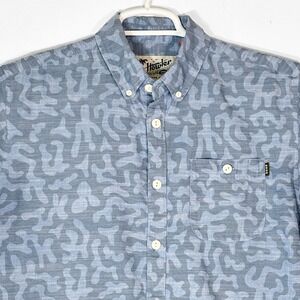 Howler Bros Mens Medium Chambray Camo Short Sleeve Button Down Shirt Blue